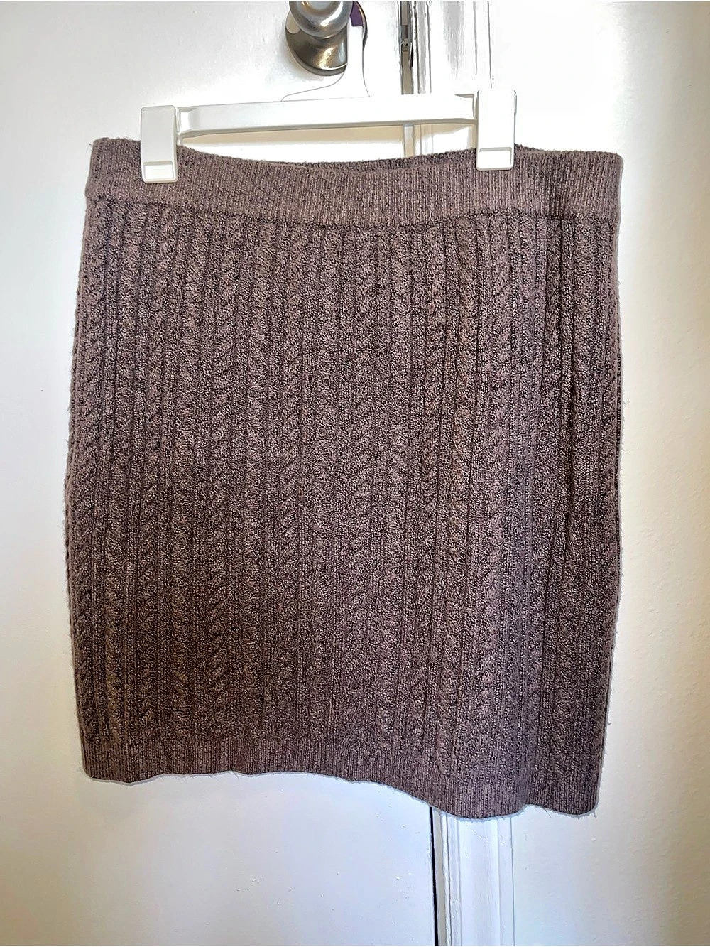 Express High Waisted Cable Knit Mini Sweater Skirt, Brown, Medium
